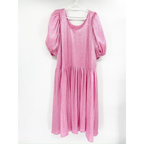 Stine Goya Amelia Dusty Pink Sequin Babydoll Puff Sleeve Midi Dress Size S NWT - Picture 7 of 7